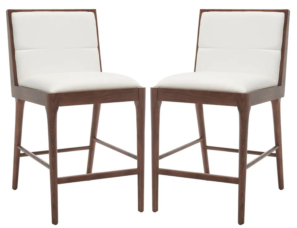 Laycee Linen And Wood Counter Stool - Walnut/White