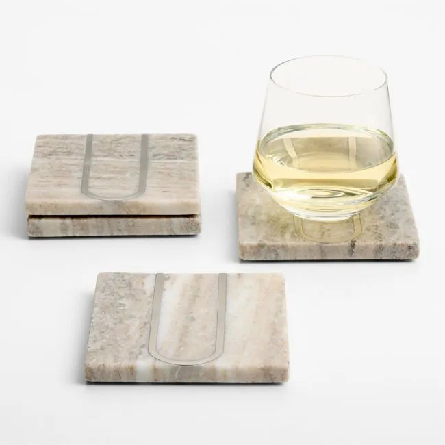 Tuscan Kitchen Marble "U" Monogram Coasters, Set of 4