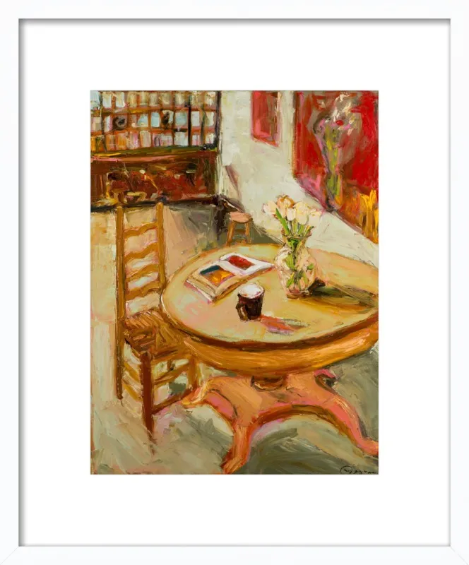 Still Life with open book on table by Ana Guzman for Artfully Walls