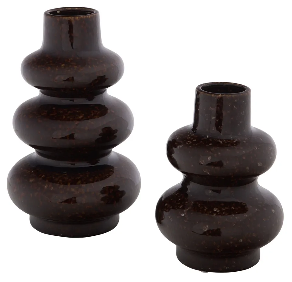 Orba Ceramic Reactive Glaze Bubble, Vase Set of 2 - Brown