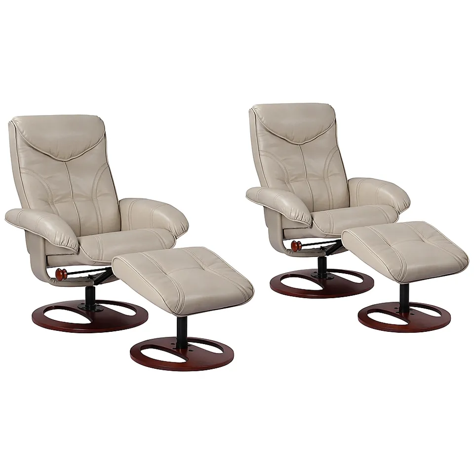 Newport Taupe Bonded Leather Swivel Recliners and Ottomans Set of 2
