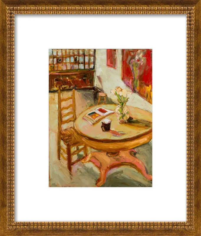 Still Life with open book on table by Ana Guzman for Artfully Walls