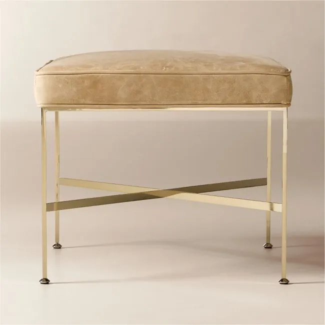 Director Tan Leather Ottoman Model 1201 by Paul McCobb