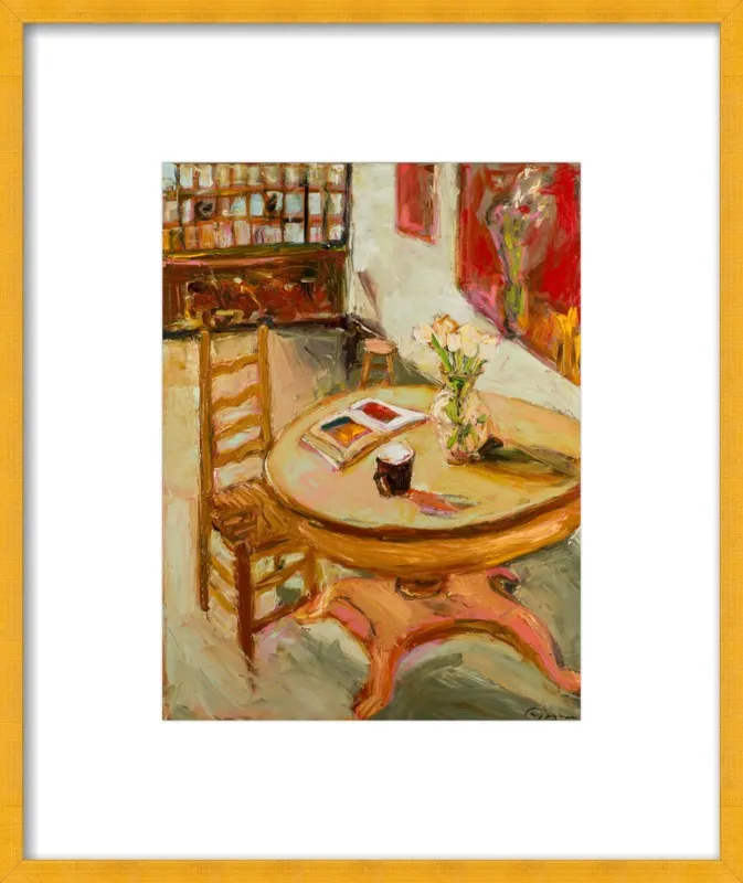 Still Life with open book on table by Ana Guzman for Artfully Walls