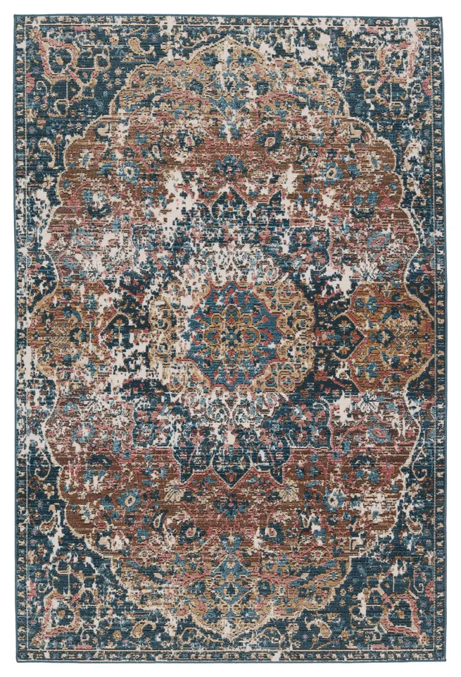 Vibe By Akela Indoor Medallion Dark Blue/ Multicolor Area Rug (5'X7'3")
