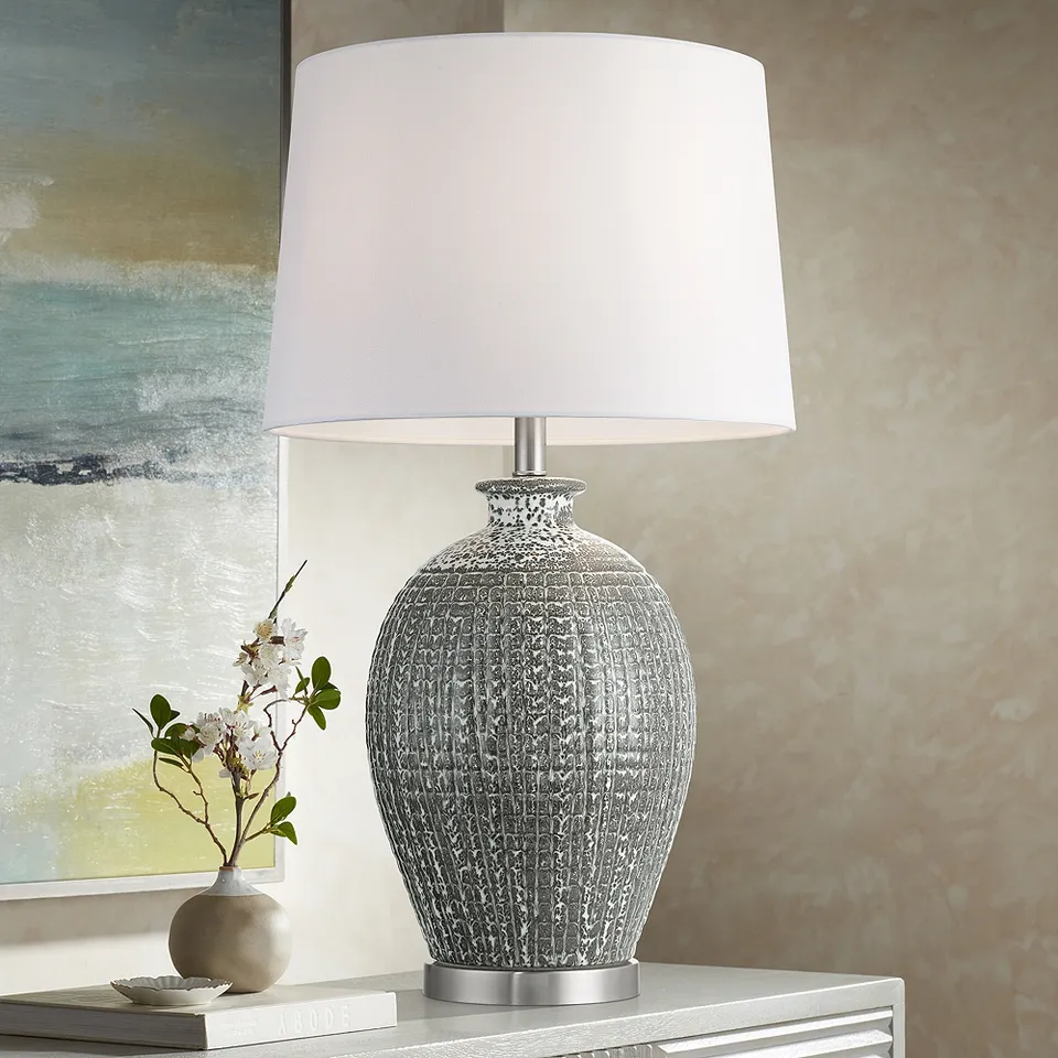 Ainsworth 28 1/4" Textured Silver Glaze Ceramic Table Lamp
