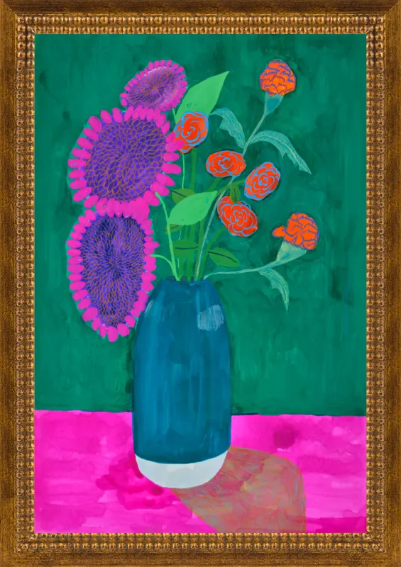 vase with sunflowers and carnations  by Christiane Drapela for Artfully Walls