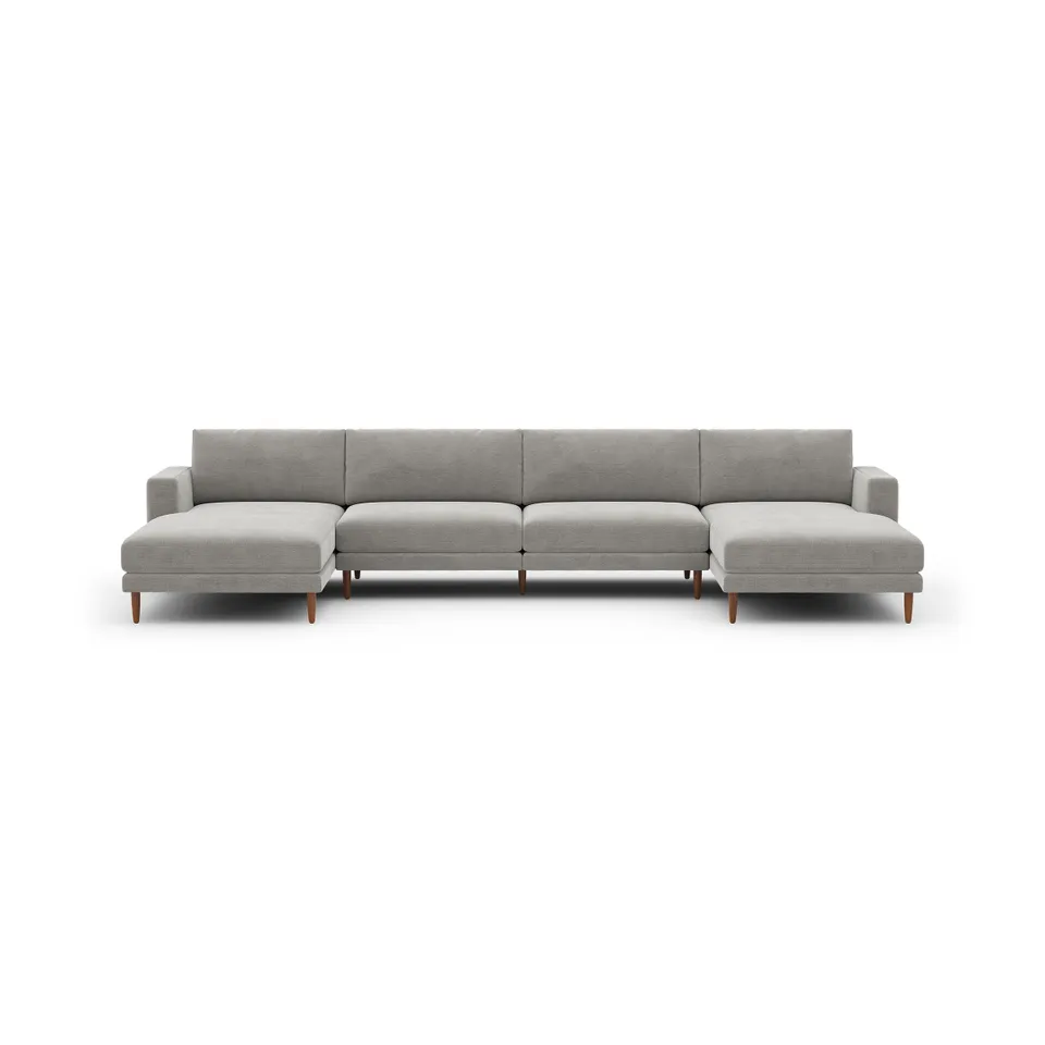 Ember Double Chaise Sectional - 147" / Crushed Gravel - Performance Chenille / Walnut - Wood