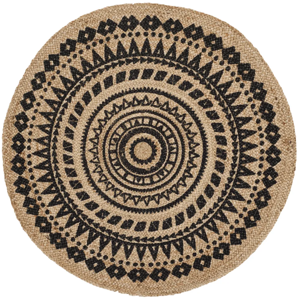 Arlo Home Hand Woven Area Rug, NF802K, Black/Natural,  5' X 5' Round