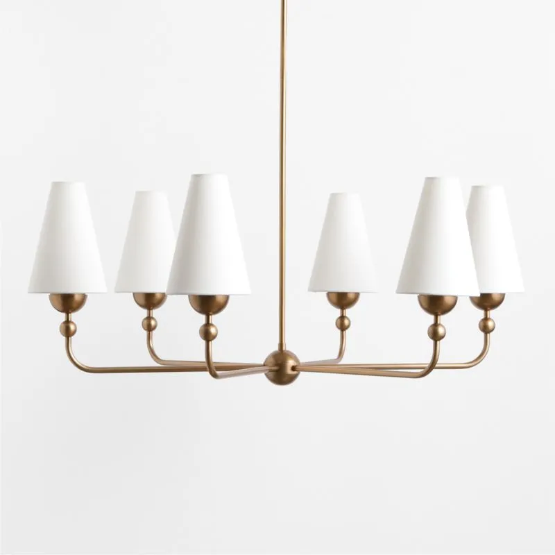 Everton Brass Round Chandelier Light with White Linen Shades