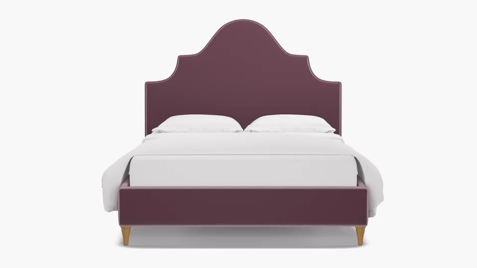 Statement Bed, Lavender Performance Plush Velvet, Natural Decorative Tapered Leg, Twin
