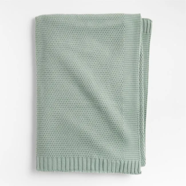 Bubble Knit Verte Green 100% Organic Cotton Kids Bed Blanket