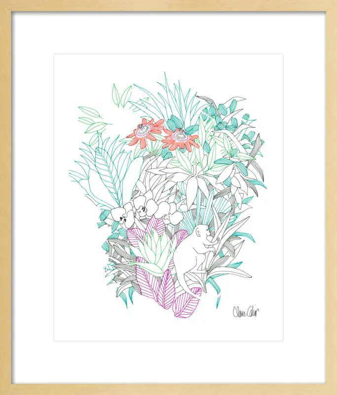 Passionflowers, orchids and the squirrel monkey  by Claire Colin for Artfully Walls