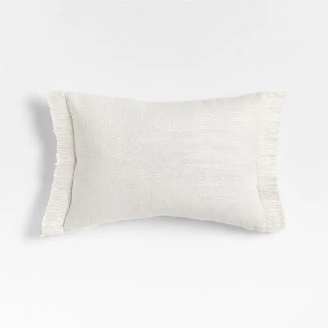 Casual Textured Fringe 24"x16" Arctic Ivory Throw Pillow with Down-Alternative Insert