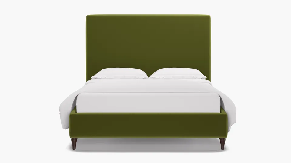 Classic Bed, Sage Performance Velvet, Espresso Decorative Tapered Leg, Queen