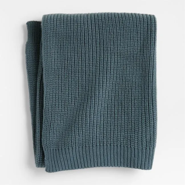 Rib Knit Slate Blue Recycled Baby Stroller Blanket