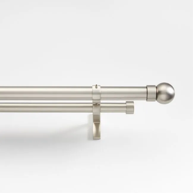 1" Brushed Nickel Double Rod 48"-88" with Small Round Finial and Small Endcap