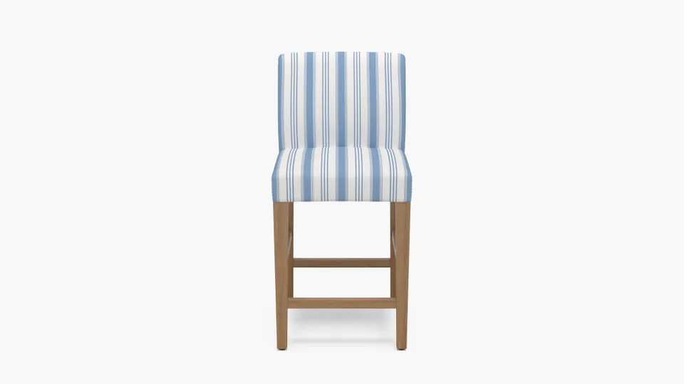 Signature Dining Counter Stool, Cornflower Regency Stripe, Natural Square Tapered Leg