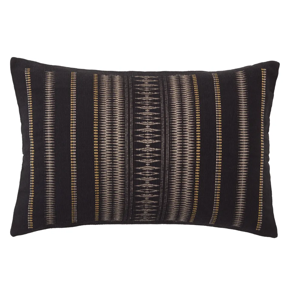 Dzukou NGW30 Handmade Tribal Black And Taupe Lumbar Down Alternative Filled Pillow (16"x24")