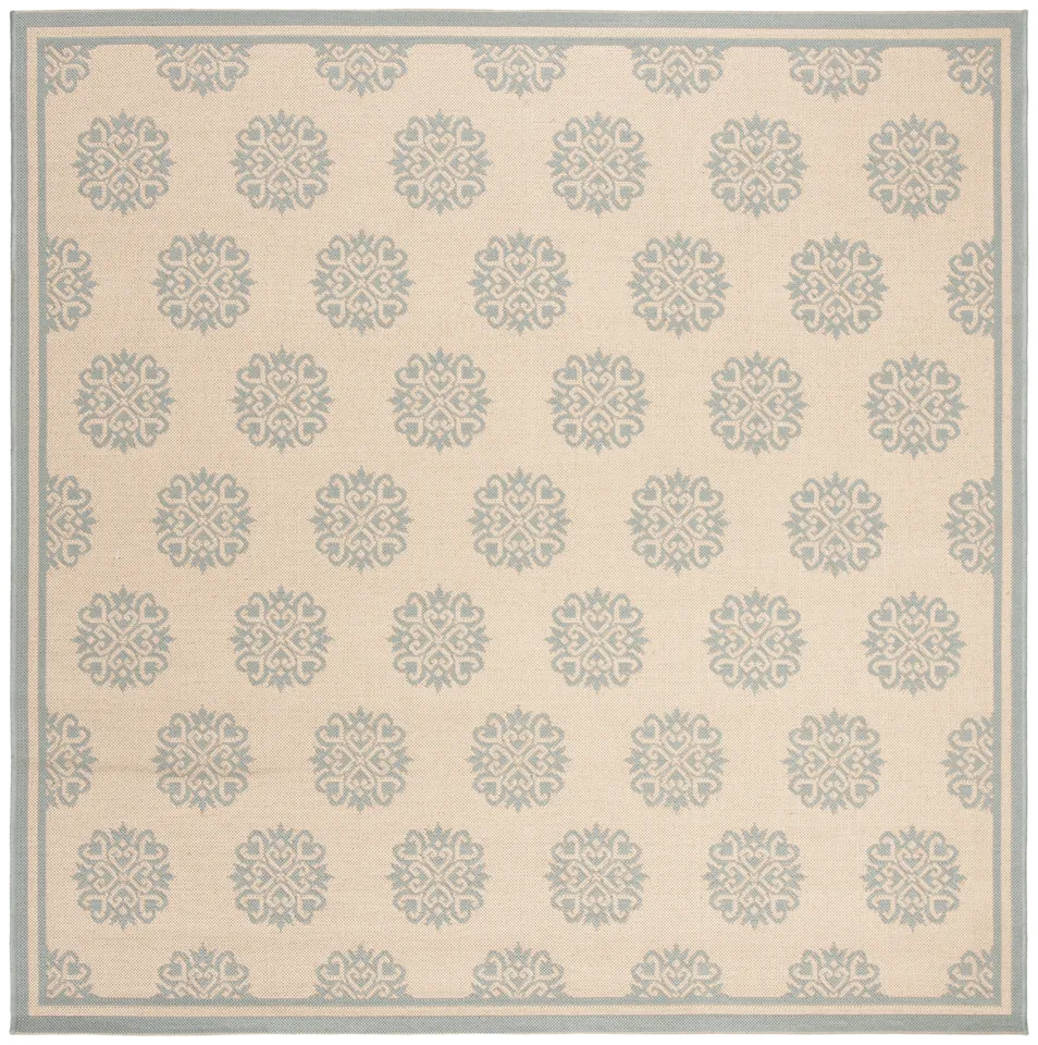Arlo Home Indoor/Outdoor Woven Area Rug, LND181K, Aqua/Cream,  6' 7" X 6' 7" Square