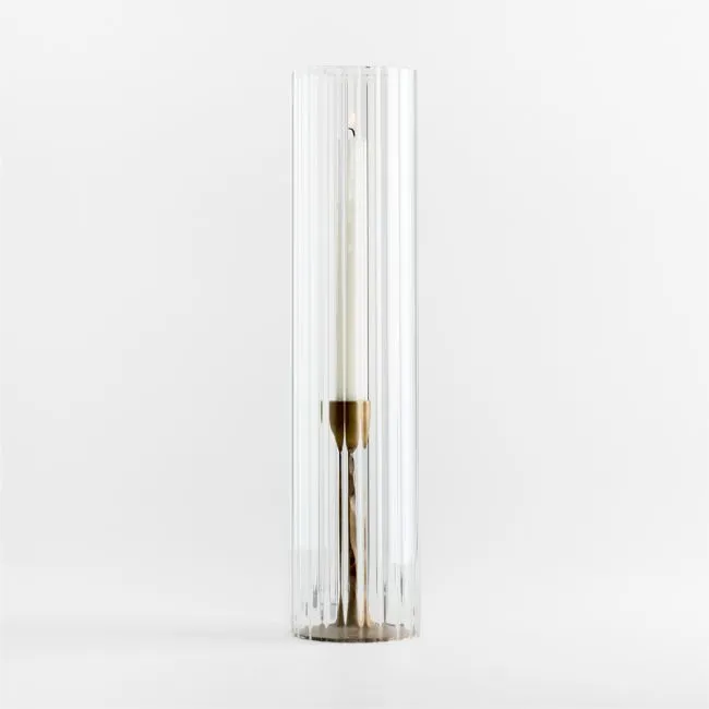 Barteau Small Brass Finish Taper Candle with Short 17" Glass Candle Holder Sleeve