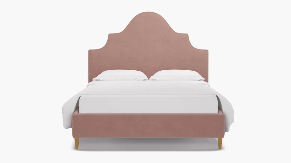 Statement Bed, Blush Everyday Linen, Natural Square Tapered Leg, Queen