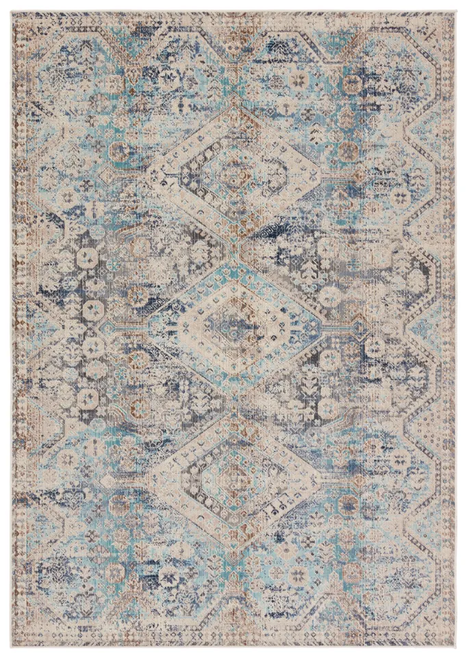 Vibe by Marquess Indoor/Outdoor Medallion Blue/ Gray Area Rug (18"X18")