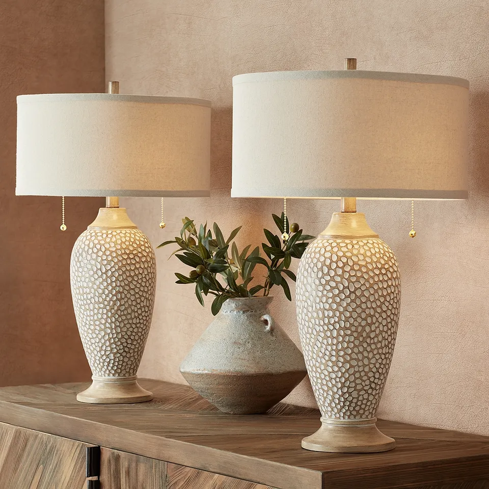 Possini Euro Cody 24 1/2" Textured Pebble Beige Table Lamps Set of 2