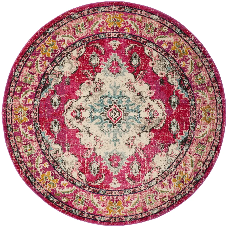 Arlo Home Woven Area Rug, MNC243D, Pink/Multi,  6' 7" X 6' 7" Round