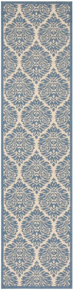 Arlo Home Indoor/Outdoor Woven Area Rug, LND135N, Cream/Blue,  2' X 8'