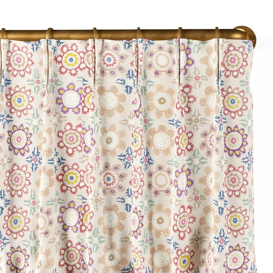 Shell Daisy Suzani French Pleat Curtain by St. Frank | White | 96" Panel | Cotton