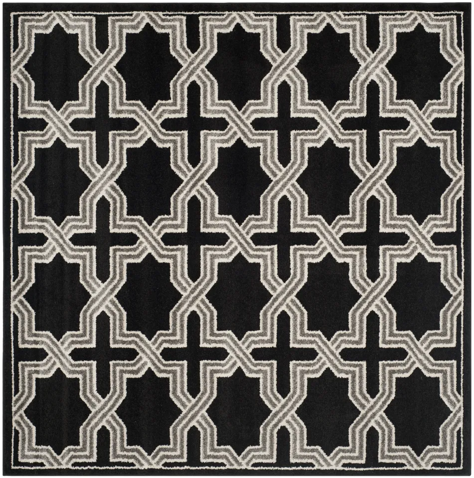 Arlo Home Indoor/Outdoor Woven Area Rug, AMT418L, Anthracite/Grey,  7' X 7' Square