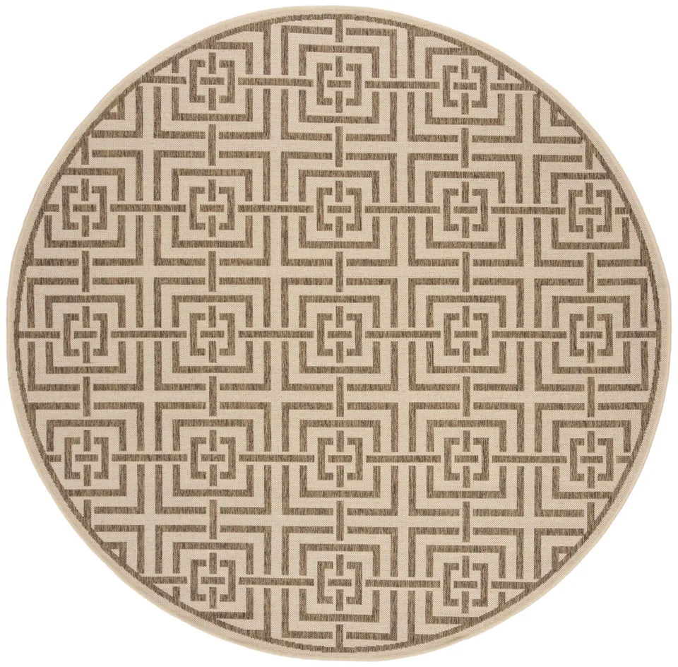 Arlo Home Indoor/Outdoor Woven Area Rug, LND128C, Cream/Beige,  6' 7" X 6' 7" Round