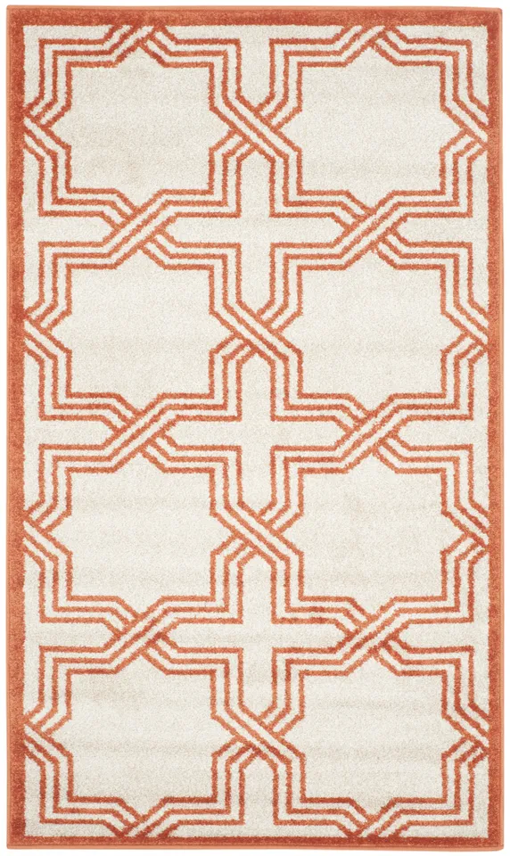 Arlo Home Indoor/Outdoor Woven Area Rug, AMT413F, Ivory/Orange,  3' X 5'