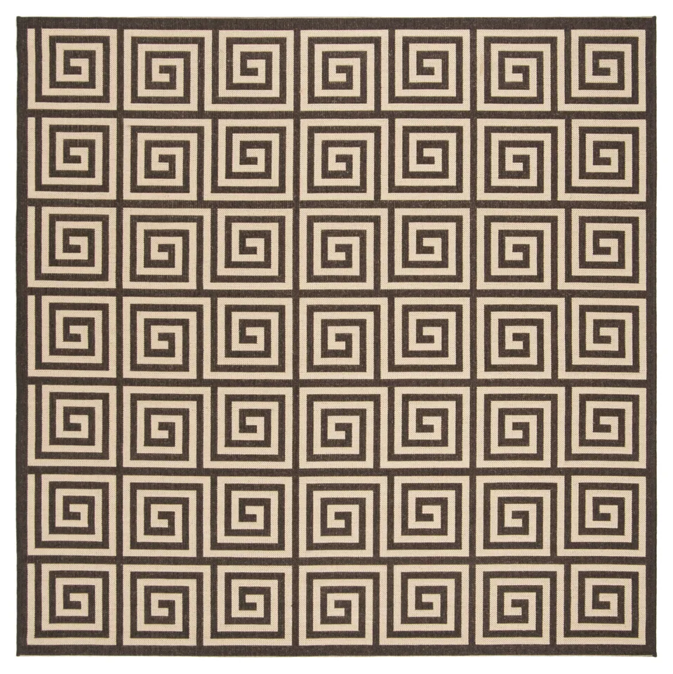 Arlo Home Indoor/Outdoor Woven Area Rug, LND129U, Cream/Brown,  6' 7" X 6' 7" Square