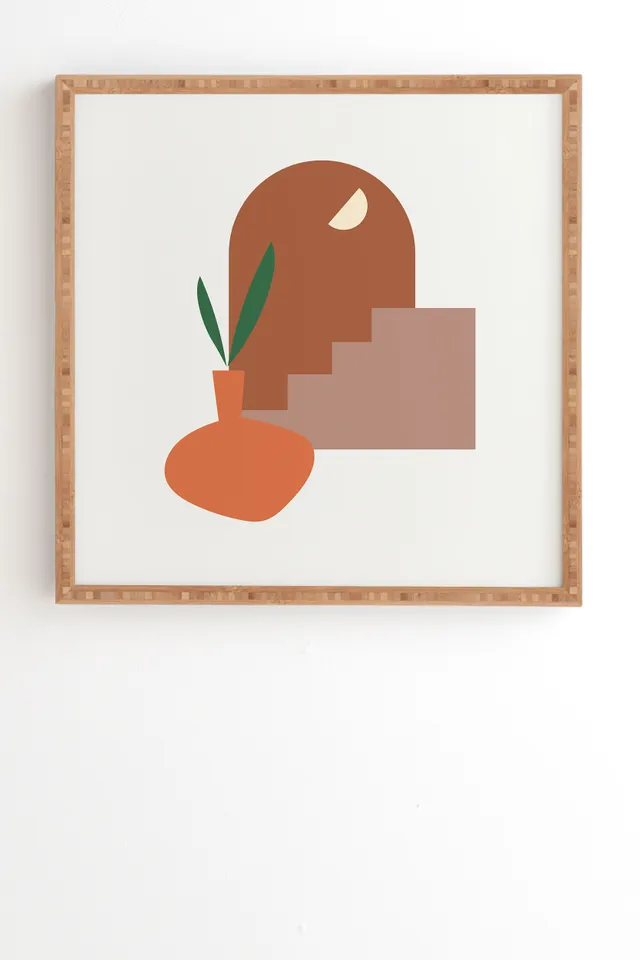 Terracota Minimal Vase by Mambo Art Studio - Framed Wall Art Bamboo 12" x 12"
