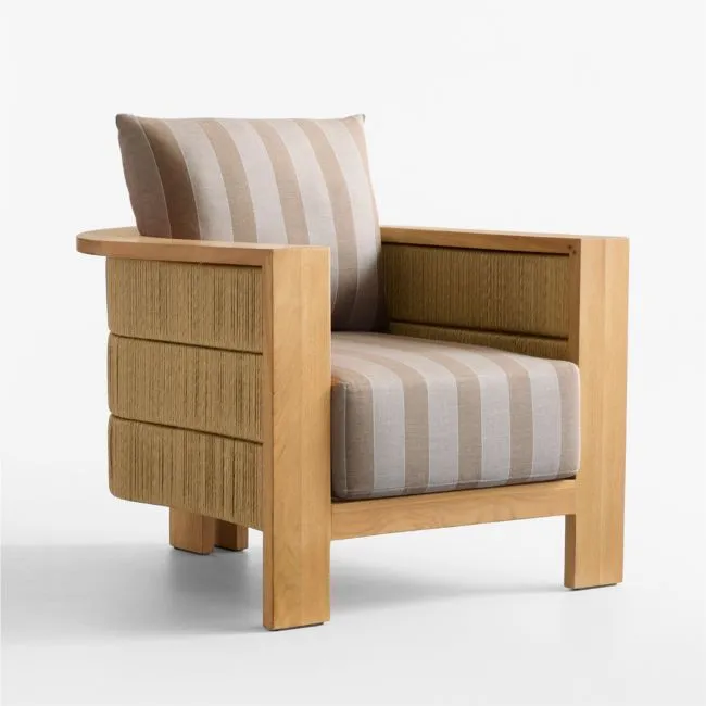 Bali Natural Teak Outdoor Lounge Chair with Range Dune Stripe Sunbrella ® Cushions