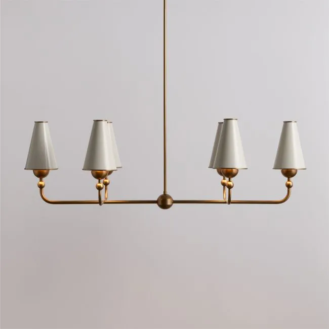 Everton Brass Linear Chandelier Light with White Metal Shades
