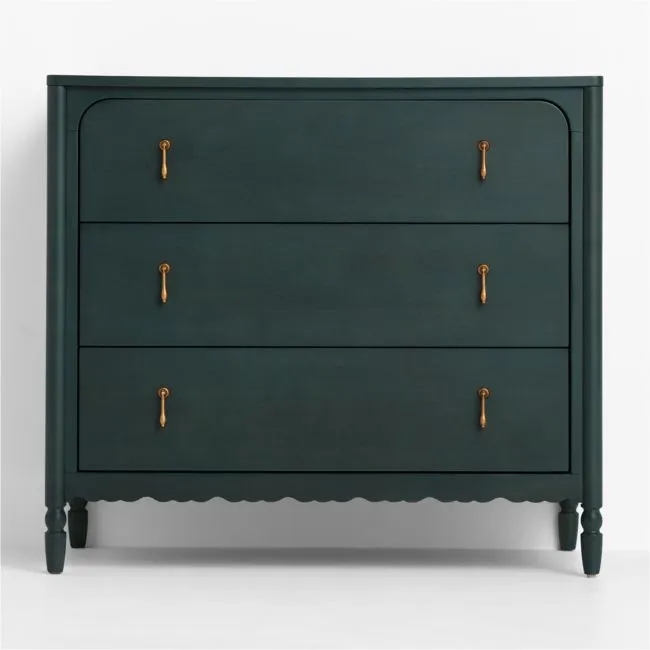Beatrix 36" Dyed Balsam Green Wood Narrow 3-Drawer Kids Dresser