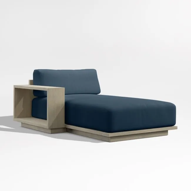 Mallorca Wood Left-Arm Outdoor Chaise Lounge with Cast Harbor Sunbrella ® Cushions