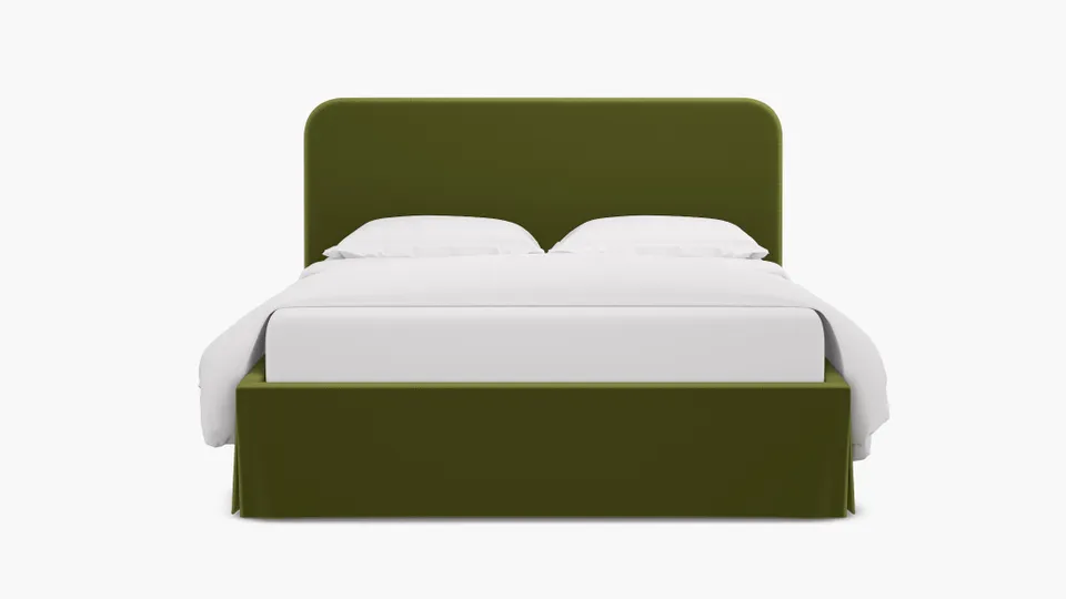 Skirted Platform Bed, Sage Performance Velvet, Twin