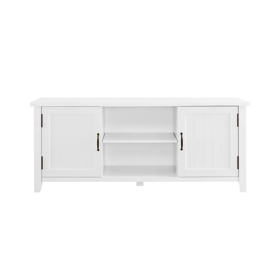 58" Modern Farmhouse Grooved 2 Door TV Stand - Solid White