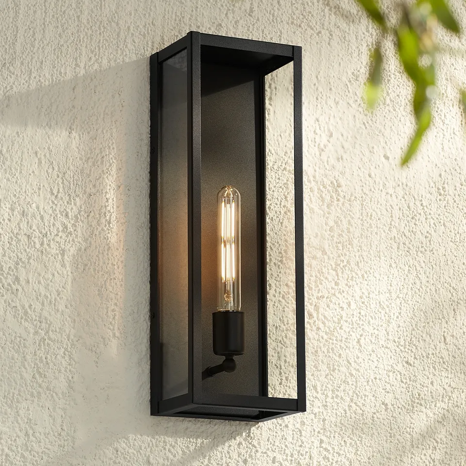 John Timberland Cornell 18" High Sand Black Box Outdoor Wall Light