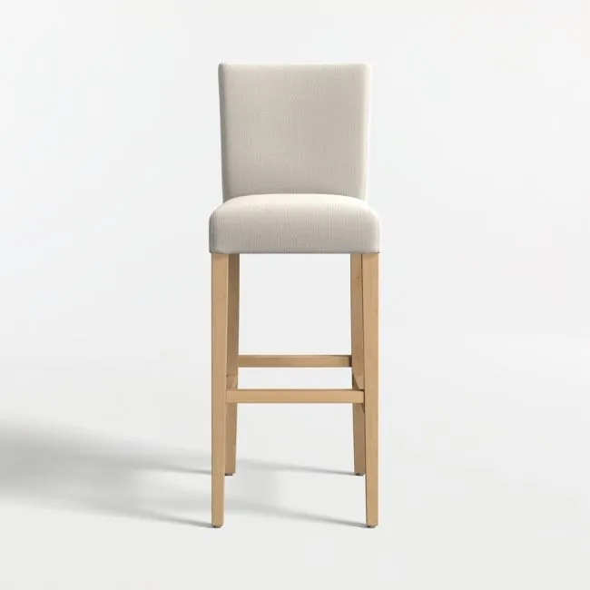 Lowe Pewter Grey Upholstered Bar Stool with Natural Wood Legs