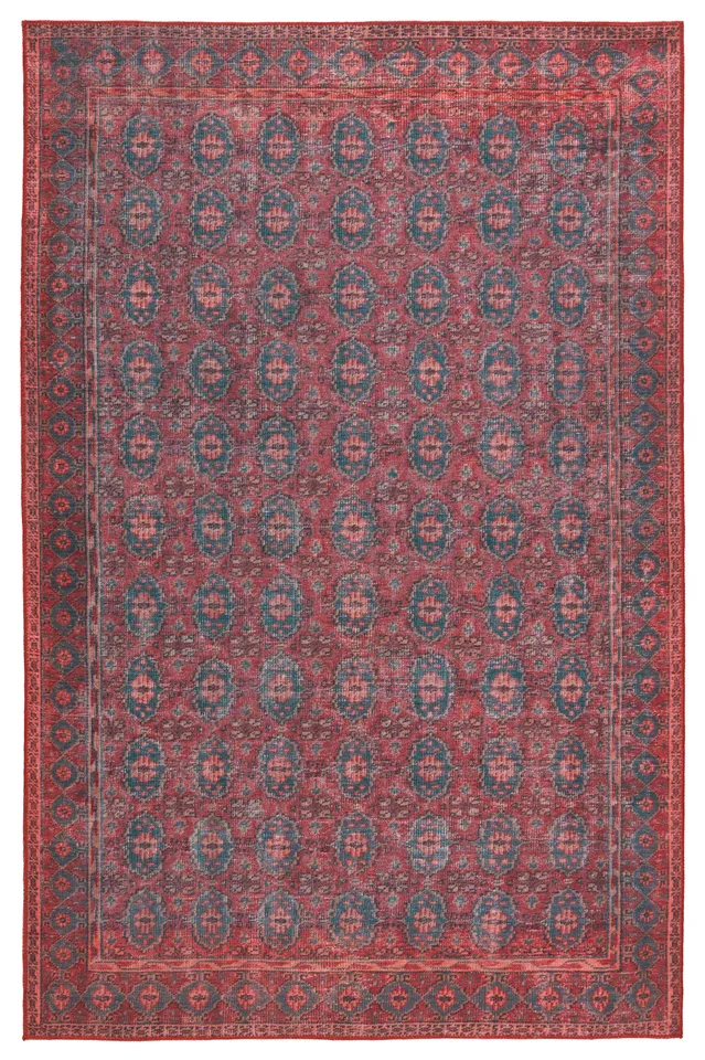 Kate Lester + Kalinar Damask Dark Red/ Blue Area Rug (5'X7'6")