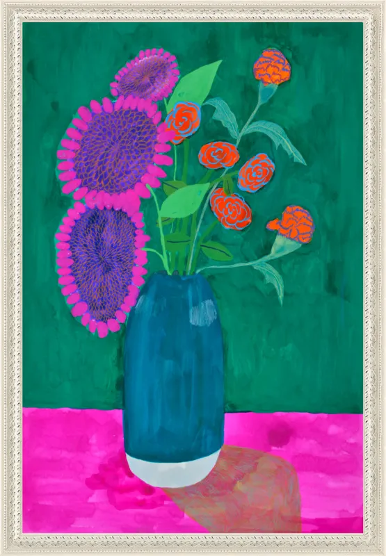 vase with sunflowers and carnations  by Christiane Drapela for Artfully Walls