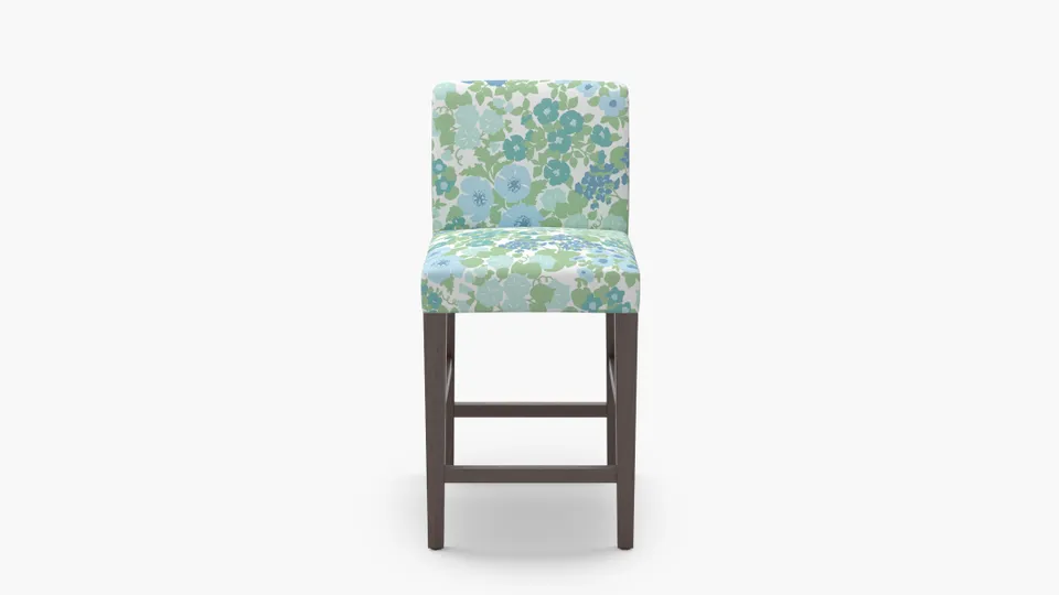 Signature Dining Counter Stool, Mist Million Flowers, Espresso Square Tapered Leg