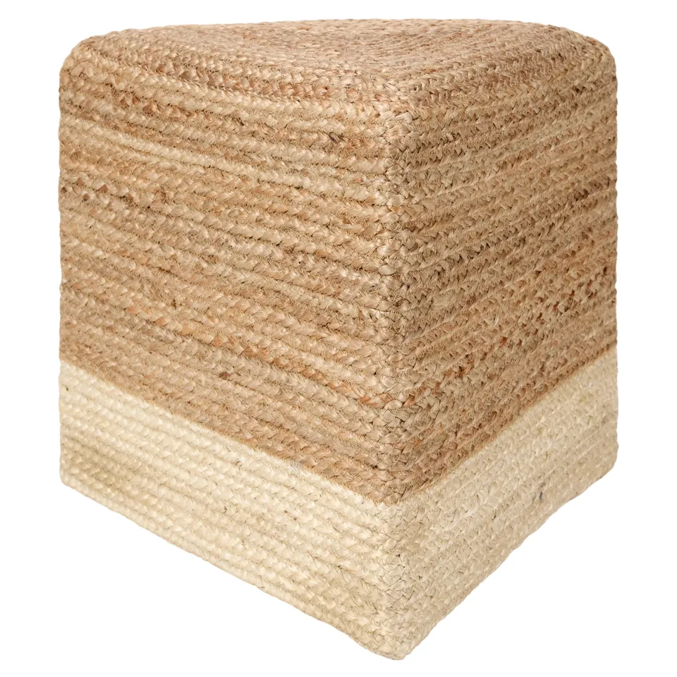 Sienna SAA23 Handmade Solid Natural And White Triangle Pouf (18"x18"x16")