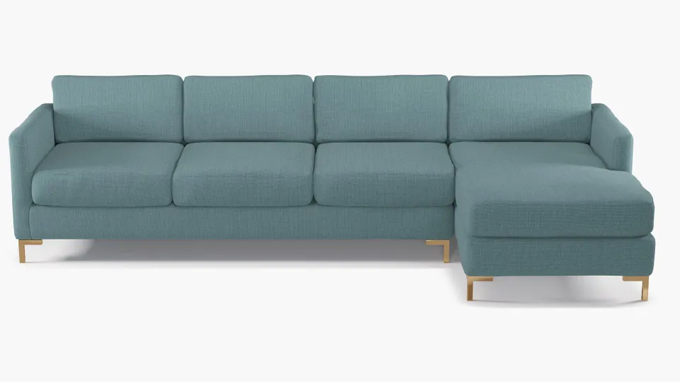 Modern Sectional, Right Facing, Seaglass Everyday Linen, Brass L Leg