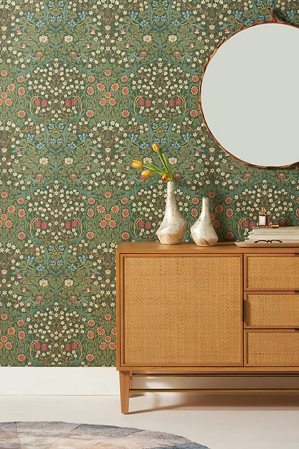 Blackthorn Floral Green Wallpaper